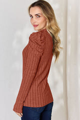 Basic Bae Full Size Ribbed Mock Neck Puff Sleeve T-Shirt from Enfance-Heureuse