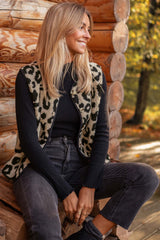Black Leopard Print Sherpa Vest Coat From MsDressly