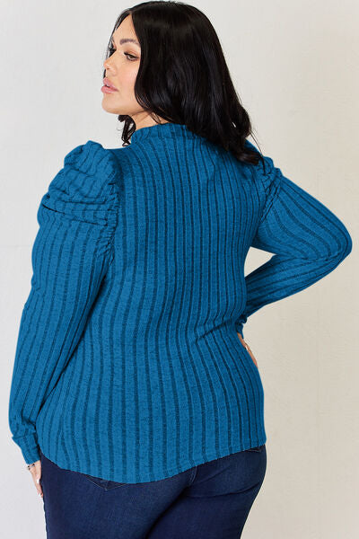 Basic Bae Full Size Ribbed Mock Neck Puff Sleeve T-Shirt from Enfance-Heureuse