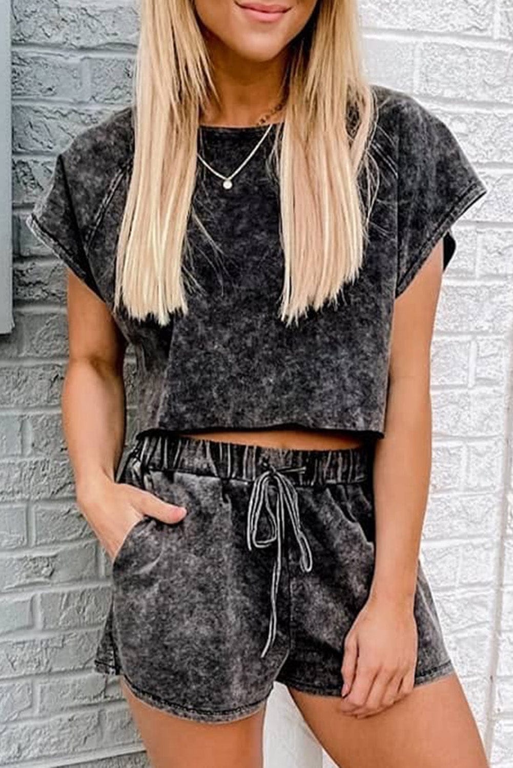 Acid Washed Black Lounge Ensemble with Shorts from MsDressly