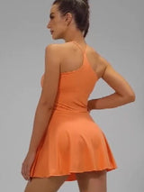 Active Grapefruit Orange U-Neck Dress with Spaghetti Straps & Pocket from MsDressly