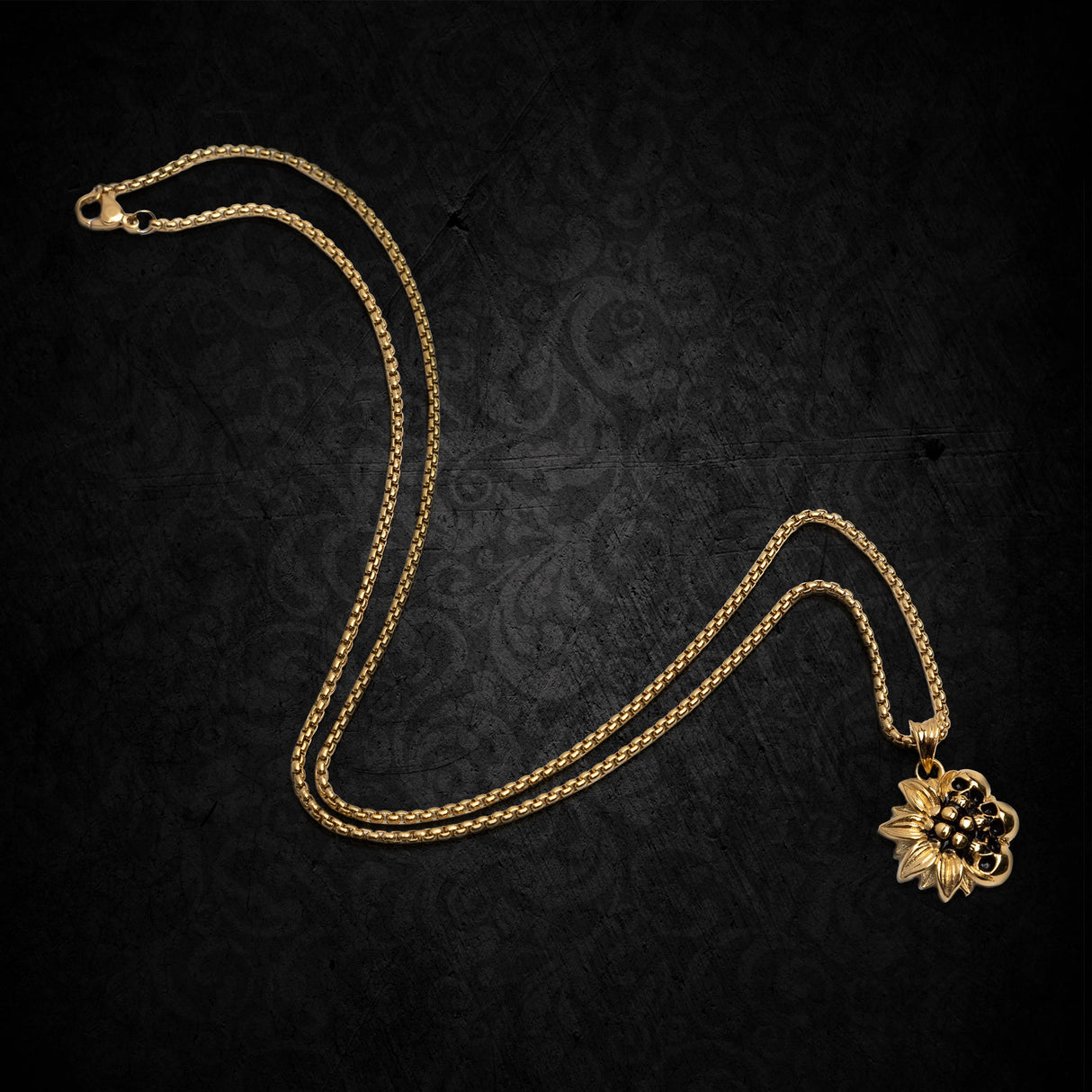 Sunflower Gold Skull Necklace from Zapps Clothing