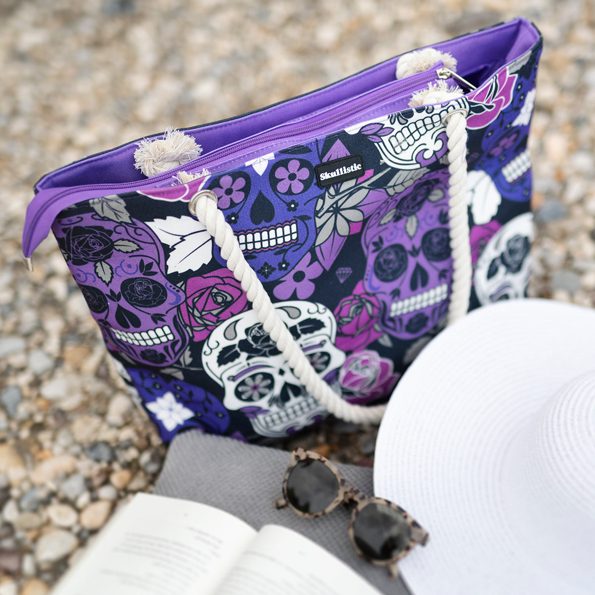 Sugar Skull Purple Shoulder Beach Bag From Zapps Clothing