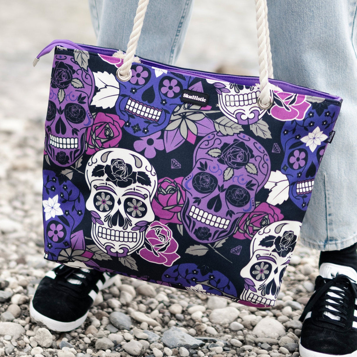 Sugar Skull Purple Shoulder Beach Bag From Zapps Clothing