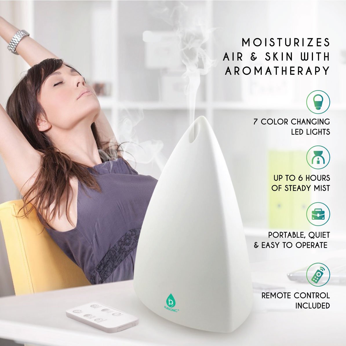 Pursonic Aromatherapy Diffuser & Essential Oil Set -Ultrasonic Top 3 Oils from Pursonic