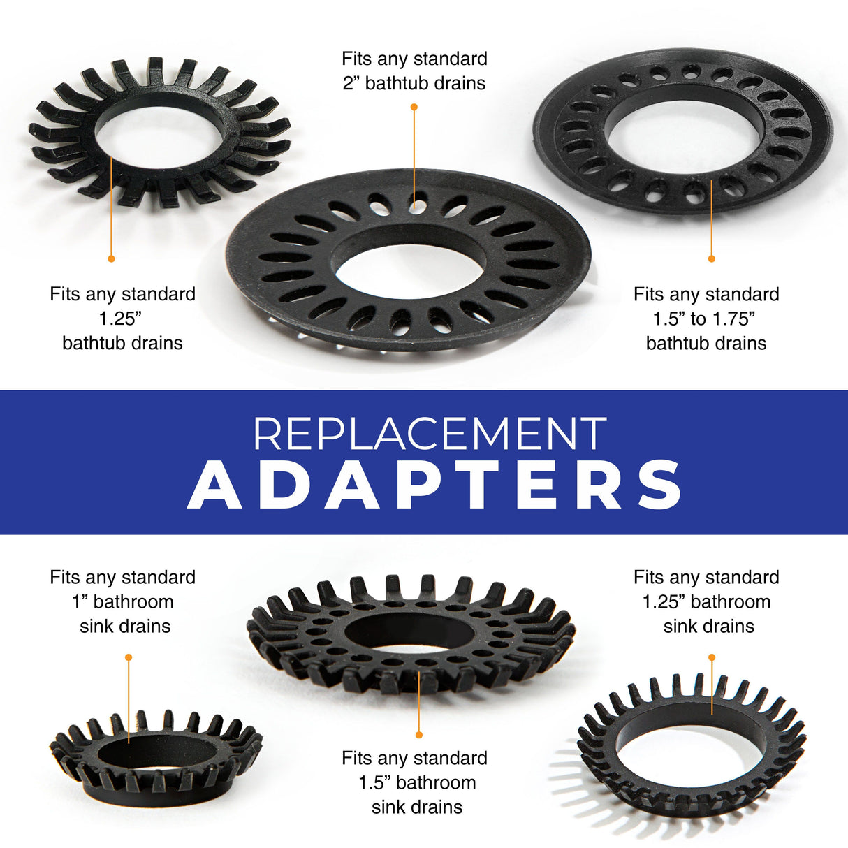 Replacement Adapters Pack for TubShroom Ultra and SinkShroom Ultra from TubShroom.com