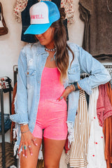 Beau Blue Light Wash Distressed Frayed Long Denim Jacket from MsDressly