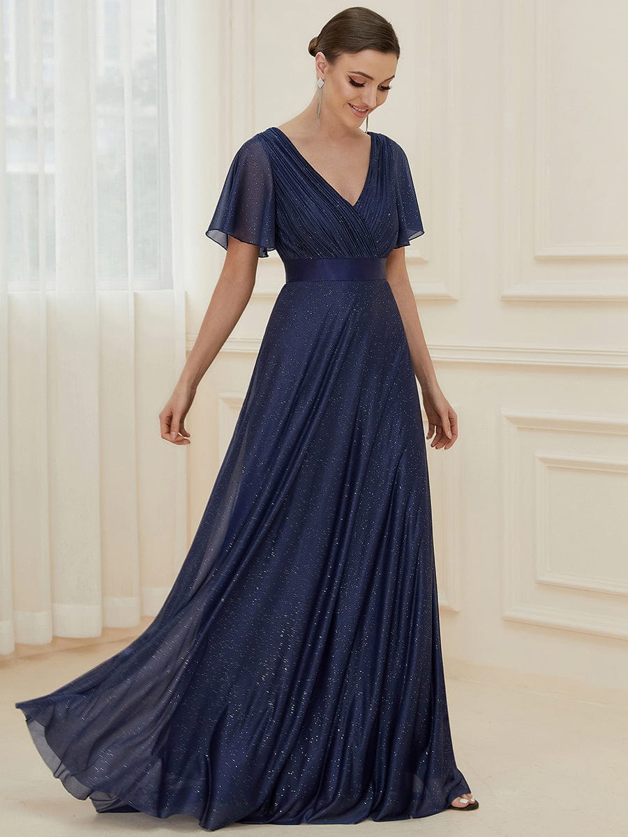 Adorable Plunging V-Neck Ribbon Belt Evening Gown from MsDressly