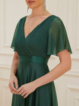 Adorable Plunging V-Neck Ribbon Belt Evening Gown from MsDressly