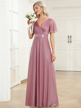 Adorable Plunging V-Neck Ribbon Belt Evening Gown from MsDressly