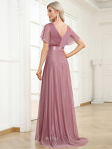 Adorable Plunging V-Neck Ribbon Belt Evening Gown from MsDressly