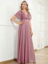 Adorable Plunging V-Neck Ribbon Belt Evening Gown from MsDressly