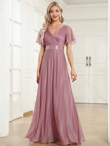 Adorable Plunging V-Neck Ribbon Belt Evening Gown from MsDressly