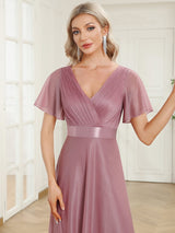 Adorable Plunging V-Neck Ribbon Belt Evening Gown from MsDressly