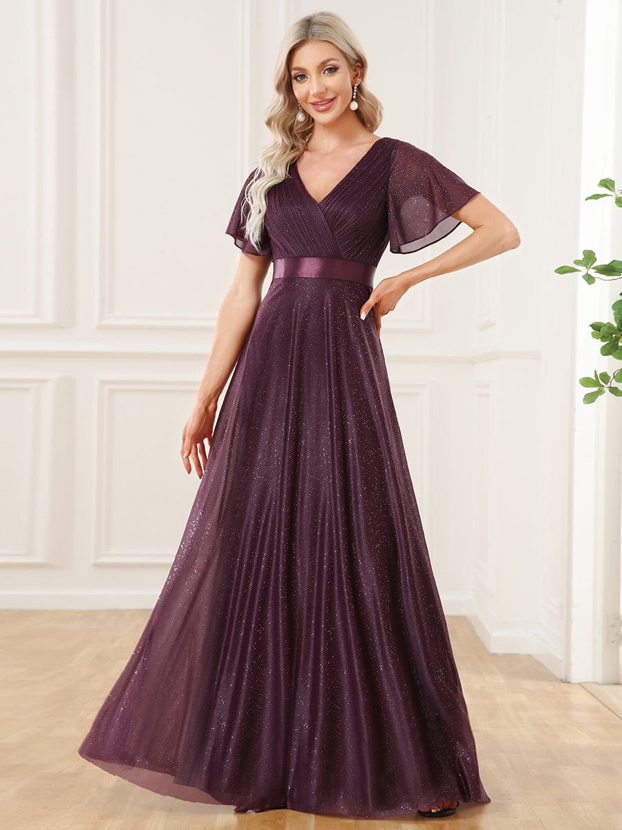 Adorable Plunging V-Neck Ribbon Belt Evening Gown from MsDressly