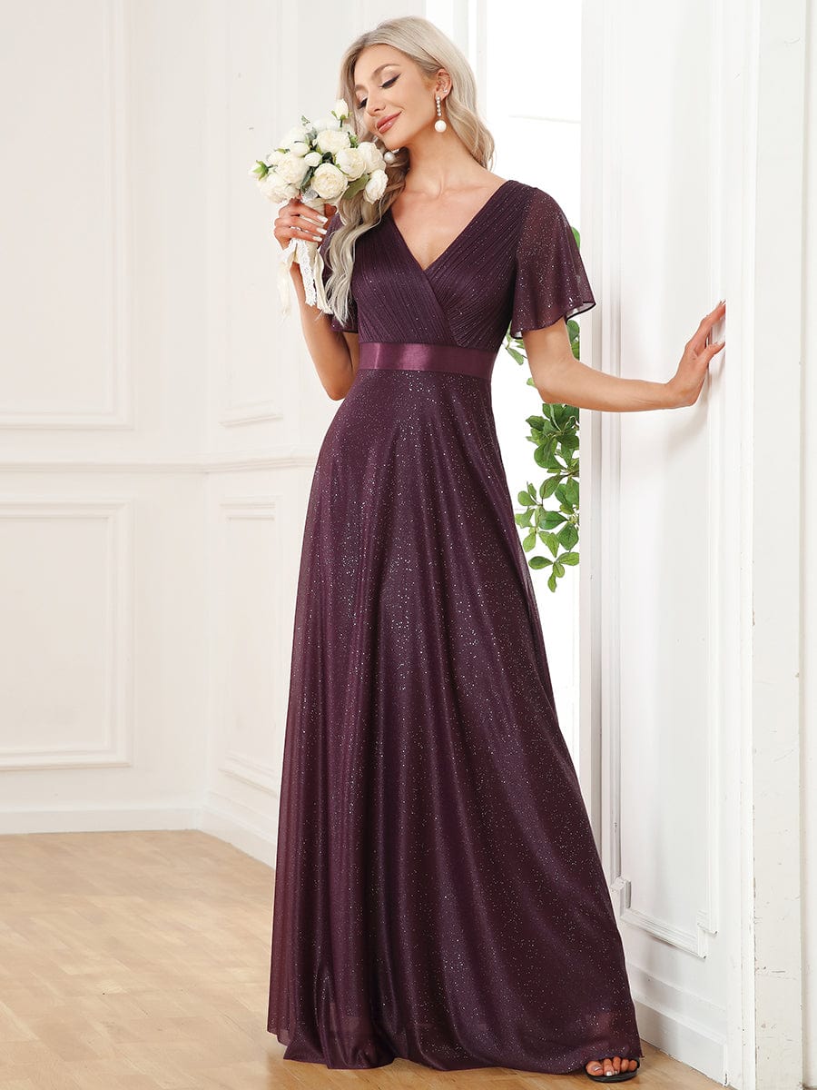 Adorable Plunging V-Neck Ribbon Belt Evening Gown from MsDressly