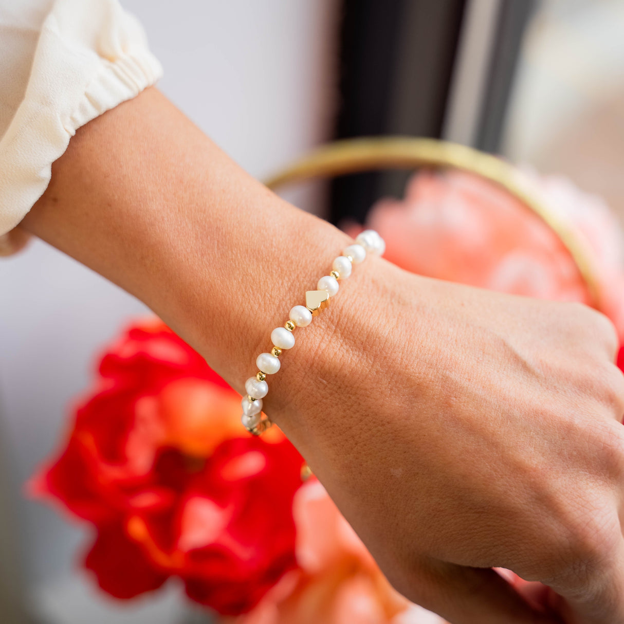 ADORE - 18k Gold and Pearl Accent Bracelet with Heart Charm from Mack & Rex