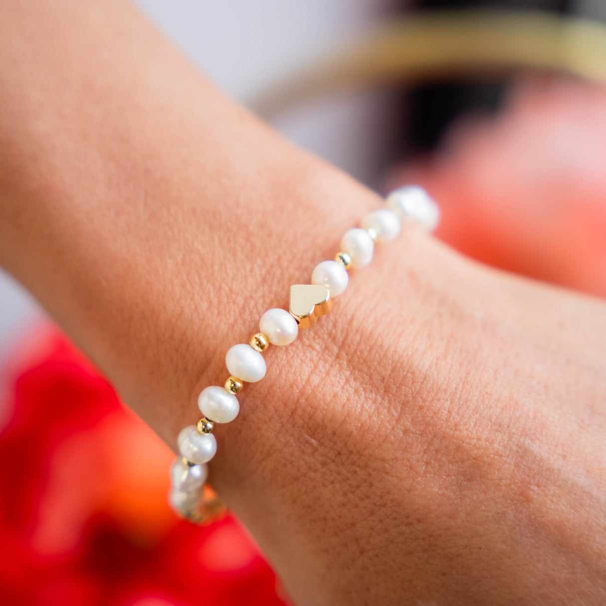 ADORE - 18k Gold and Pearl Accent Bracelet with Heart Charm from Mack & Rex