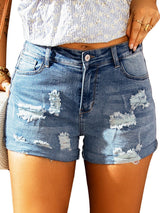 Distressed Denim Shorts with Lace-Up Sides from MsDressly