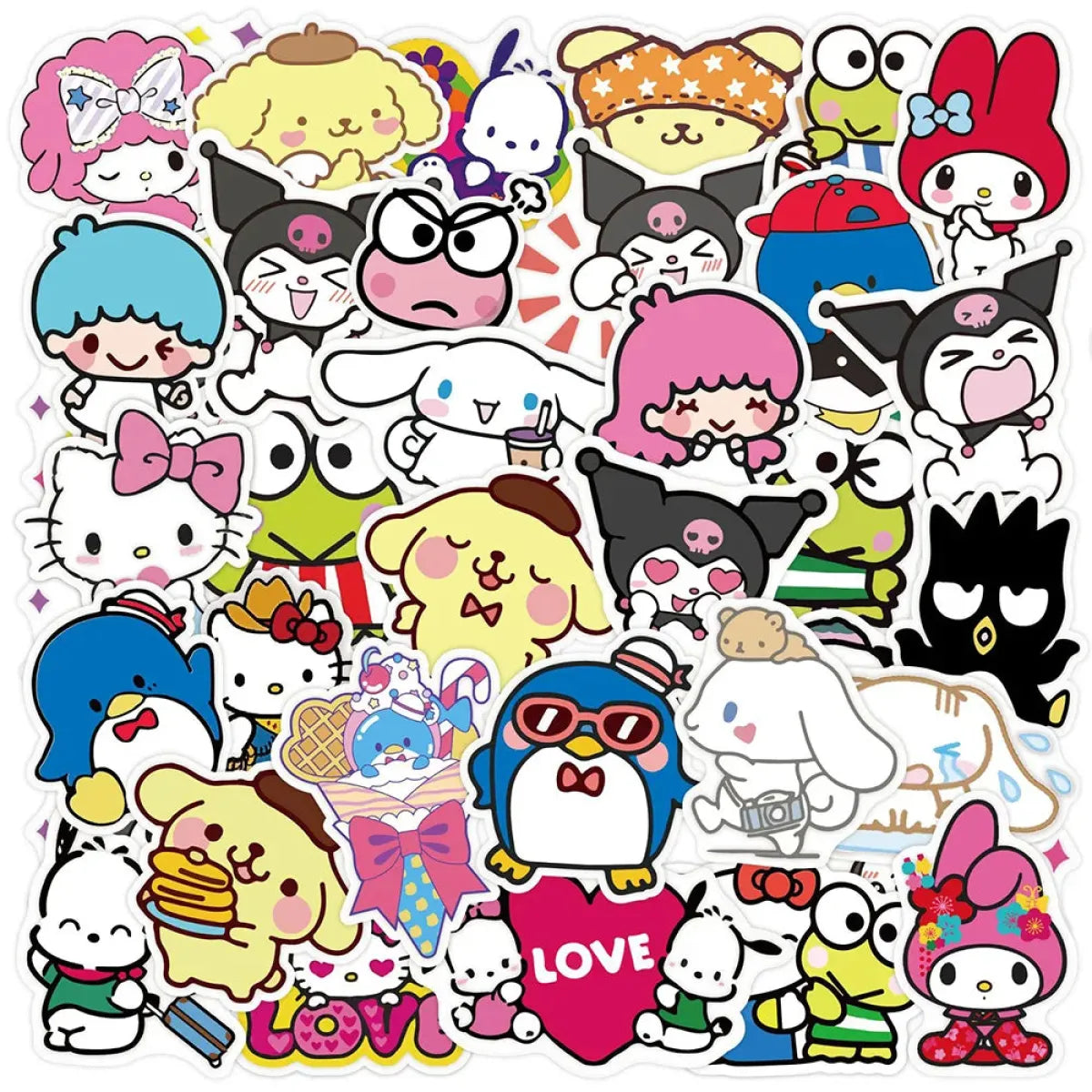 50pcs Sanrio Cartoon Stickers - Hello Kitty, Kuromi, My Melody from Kawaii Stop