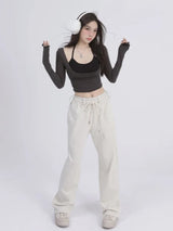 Aesthetic Halter Two-Piece Set - Harajuku Long Sleeve Tee From Kawaii Stop