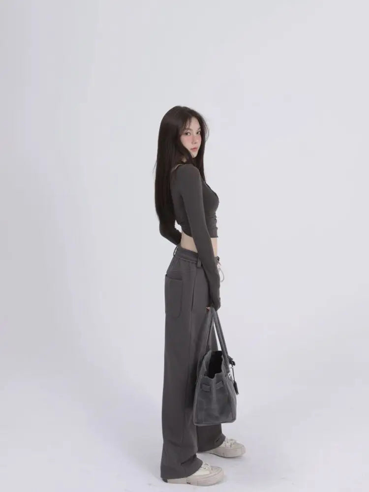 Aesthetic Halter Two-Piece Set - Harajuku Long Sleeve Tee From Kawaii Stop