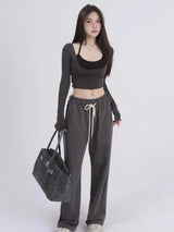 Aesthetic Halter Two-Piece Set - Harajuku Long Sleeve Tee From Kawaii Stop