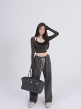 Aesthetic Halter Two-Piece Set - Harajuku Long Sleeve Tee From Kawaii Stop