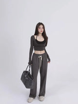 Aesthetic Halter Two-Piece Set - Harajuku Long Sleeve Tee From Kawaii Stop