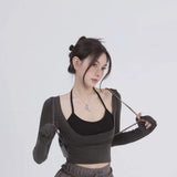 Aesthetic Halter Two-Piece Set - Harajuku Long Sleeve Tee From Kawaii Stop