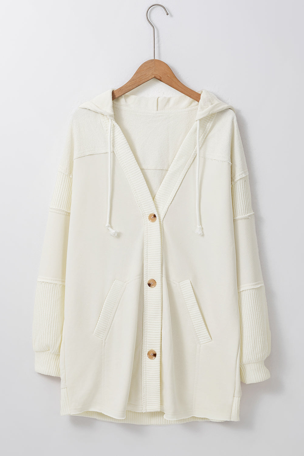 Beige Contrast Knit Patchwork Hooded Functional Coat From MsDressly