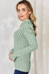 Basic Bae Full Size Ribbed Mock Neck Puff Sleeve T-Shirt from Enfance-Heureuse
