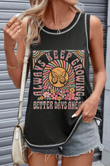 Black Letters Butterfly Floral Printed Stitching Crewneck Tank Top From MsDressly
