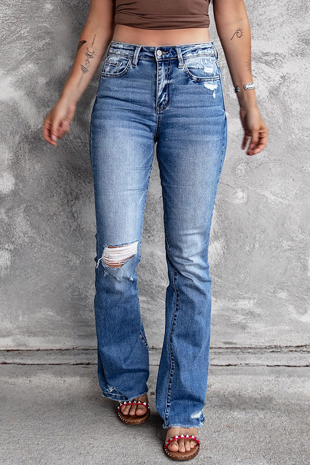 Angelina Distressed Flare Jeans From Threaded Pear