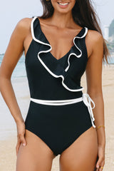 Jayla Ruffled Wrap V Neck Swimsuit from Threaded Pear