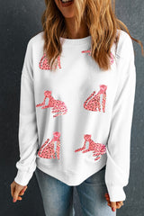 Beige Sequin Cheetah O Neck Drop Shoulder Sweatshirt from MsDressly