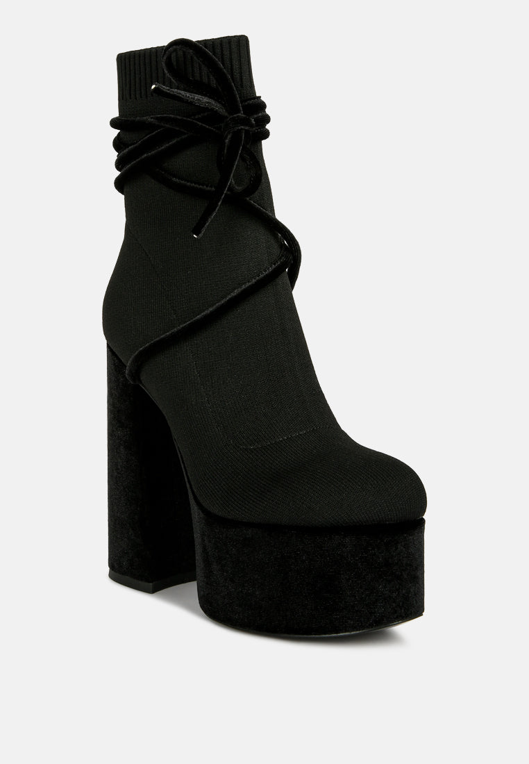After Pay High Heel Velvet Knitted Boot from London Rag International