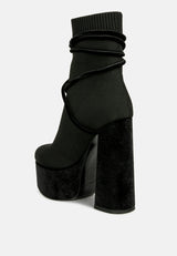 After Pay High Heel Velvet Knitted Boot from London Rag International