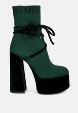 After Pay High Heel Velvet Knitted Boot from London Rag International