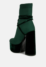 After Pay High Heel Velvet Knitted Boot from London Rag International
