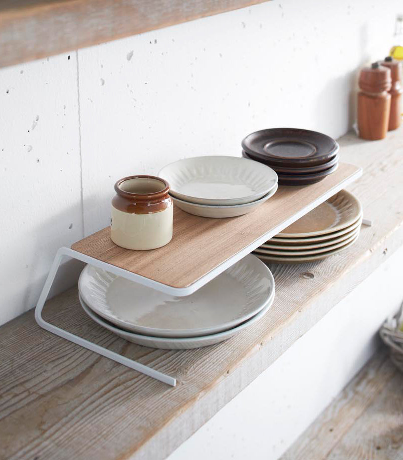Dish Riser - 2 Sizes - Steel + Wood from Yamazaki Home