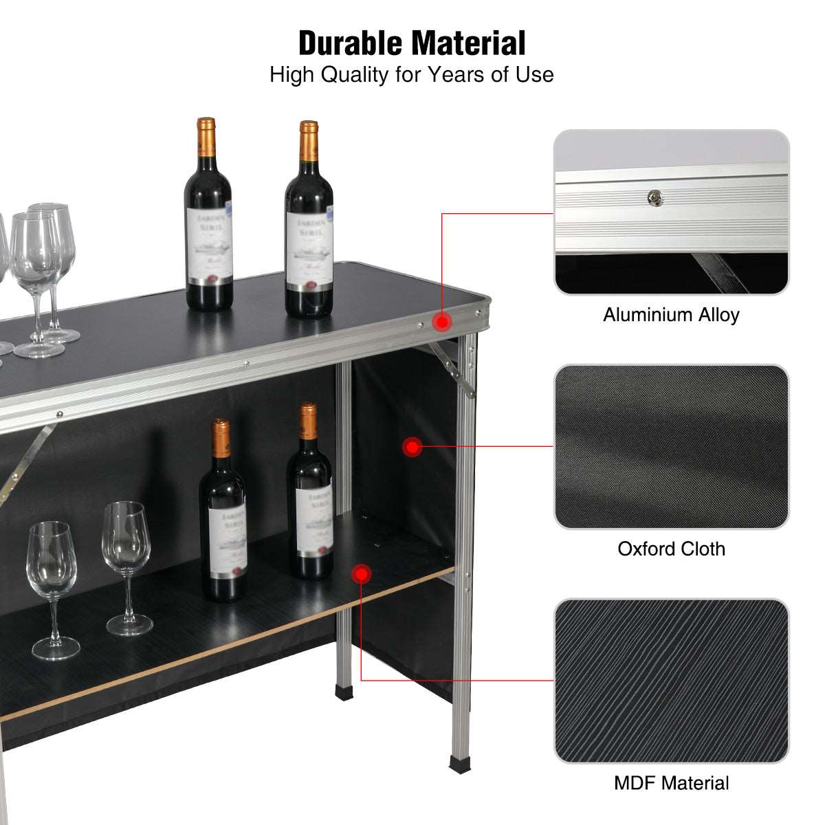 Portable Bar Table for Events  with Double Layer From Redcamp