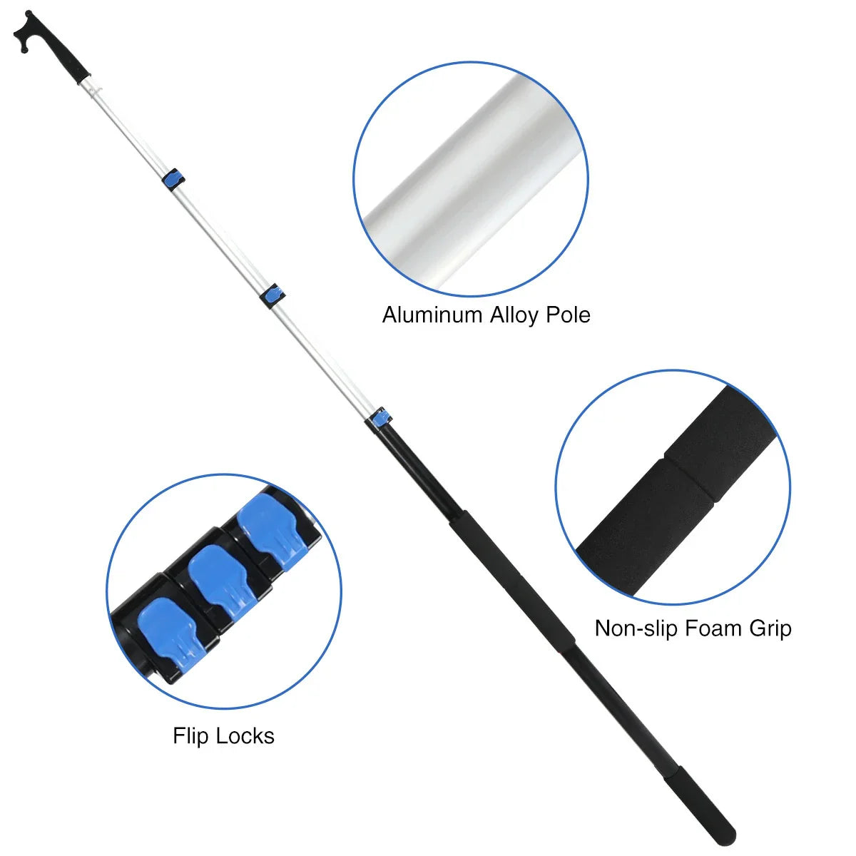 Aluminum Extendable 8ft/12ft Telescopic Boat Hook For Docking, Black/Silver From Redcamp