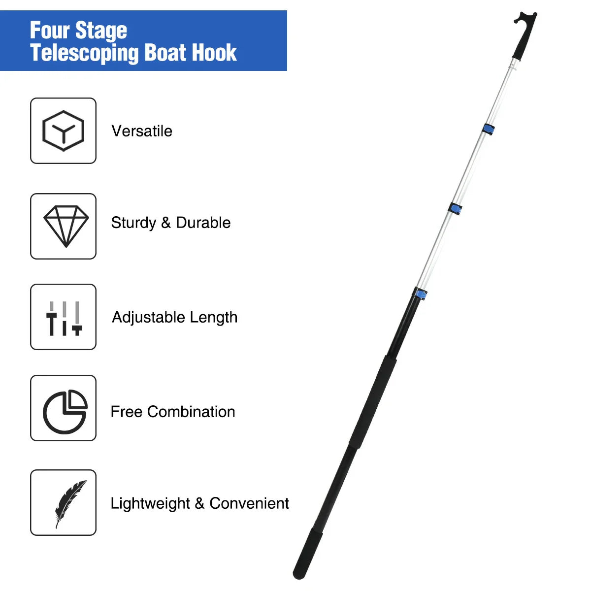 Aluminum Extendable 8ft/12ft Telescopic Boat Hook For Docking, Black/Silver From Redcamp