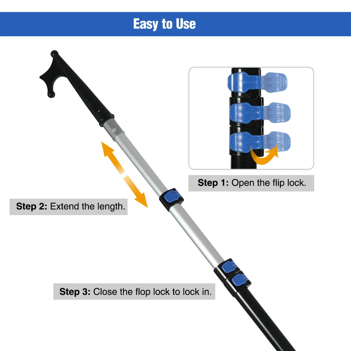 Aluminum Extendable 8ft/12ft Telescopic Boat Hook For Docking, Black/Silver From Redcamp