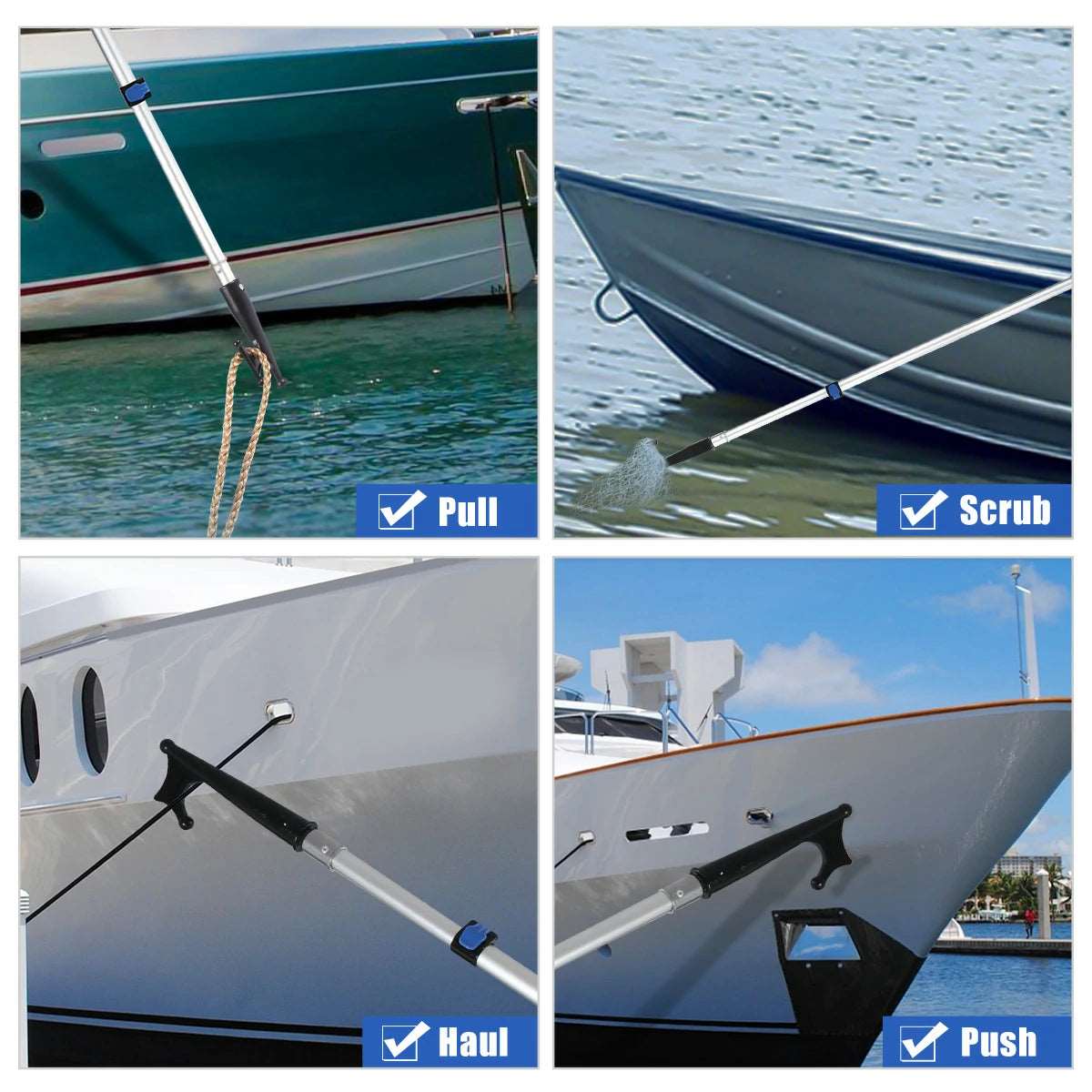 Aluminum Extendable 8ft/12ft Telescopic Boat Hook For Docking, Black/Silver From Redcamp
