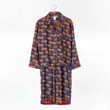 Women's Navy Leopard Washable Silk Pajamas From Abroad Modern