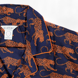 Women's Navy Leopard Washable Silk Pajamas From Abroad Modern