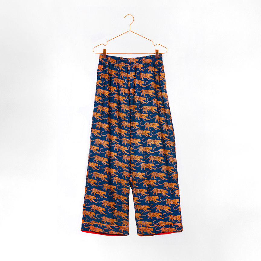 Women's Navy Leopard Washable Silk Pajamas From Abroad Modern
