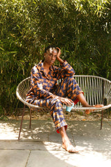 Women's Navy Leopard Washable Silk Pajamas From Abroad Modern